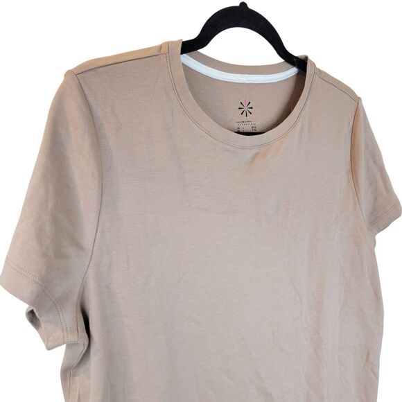 Isaac Mizrahi Womens Sz L Tan Solid Short Sleeve T-Shirt - Picture 3 of 12